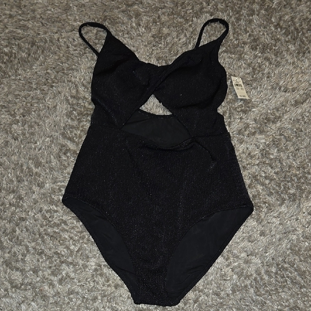 Aerie Black One Piece Swimsuit with Cut-Out Detail and Adjustable Straps